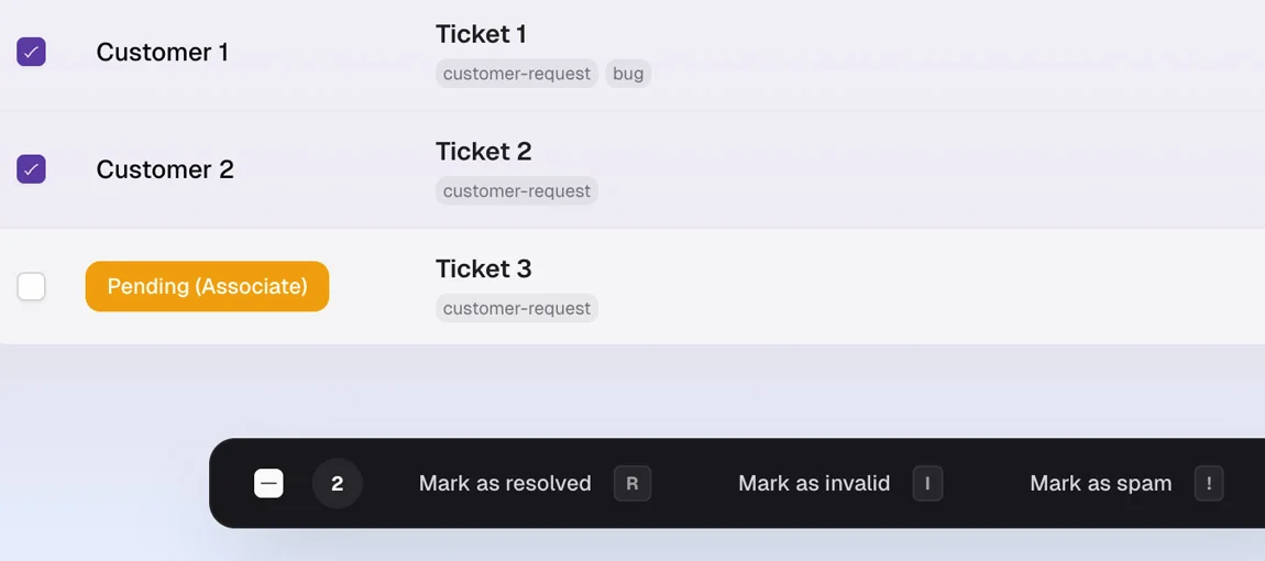 Bulk actions and new ticket list design