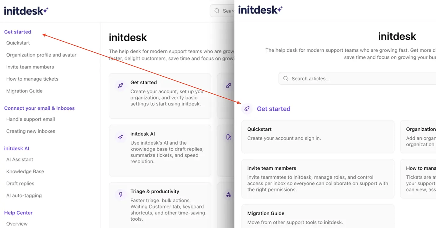 Help Center layout options